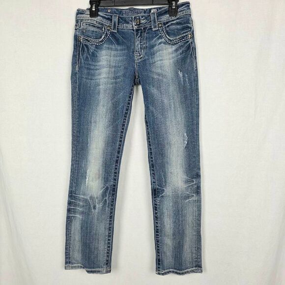 Miss Me Cropped Jeans 29 Clayton Fleur de Lis Bling - Picture 1 of 10